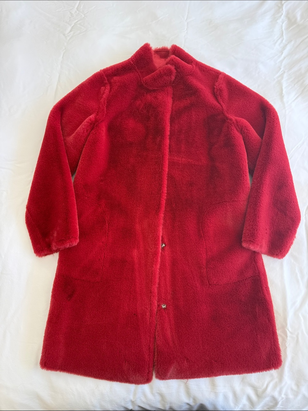 Women's Red Faux Fur Coat - Plush Longline Jacket